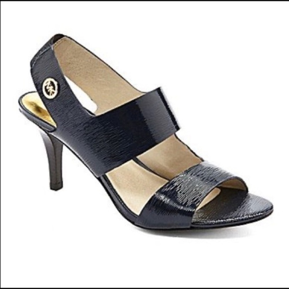 Michael Kors black‎ Textured Slingback Heel Sandals Gold Logo Size 6.5M